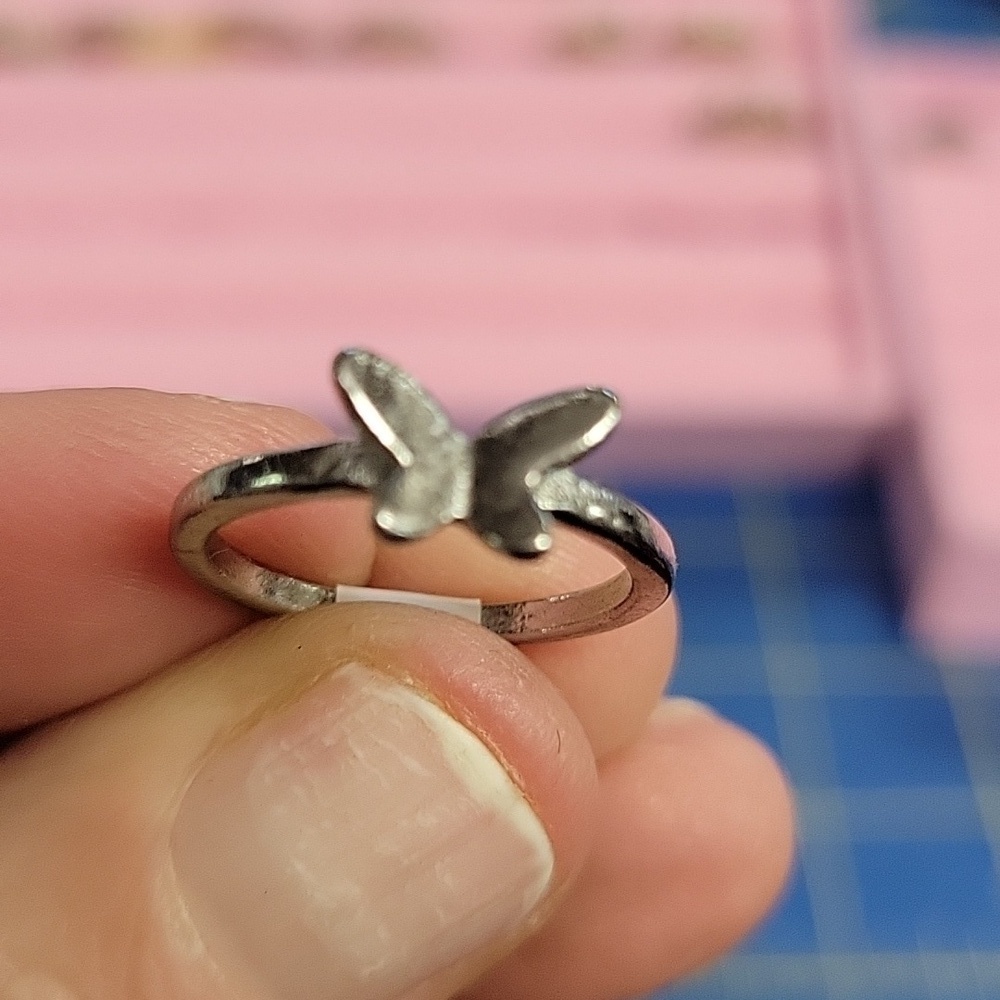 Butterfly Silver Tone Ring Size 5